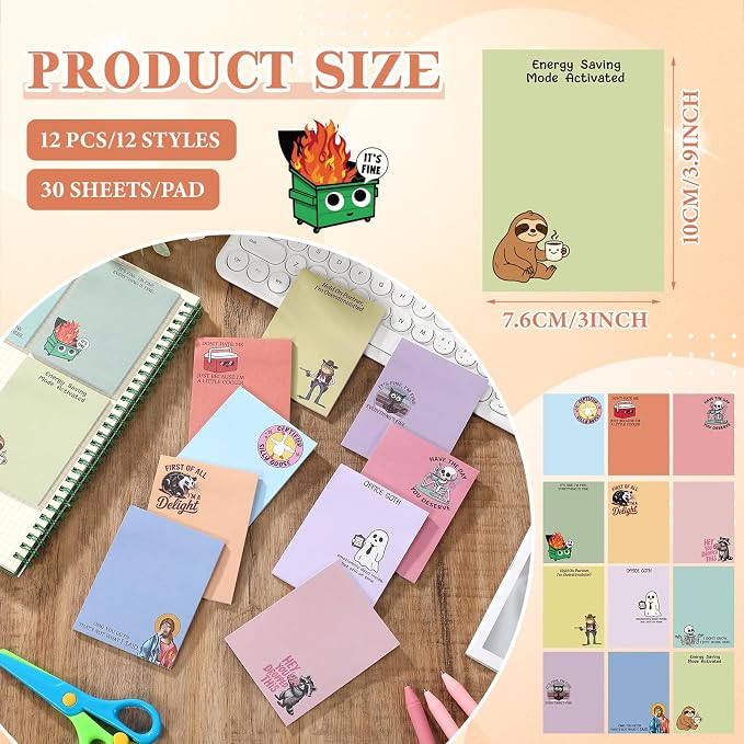 12 Pcs Funny Sticky Notes for Work 4x3 Inches Sarcastic Self Adhesive Notepads - Image 2