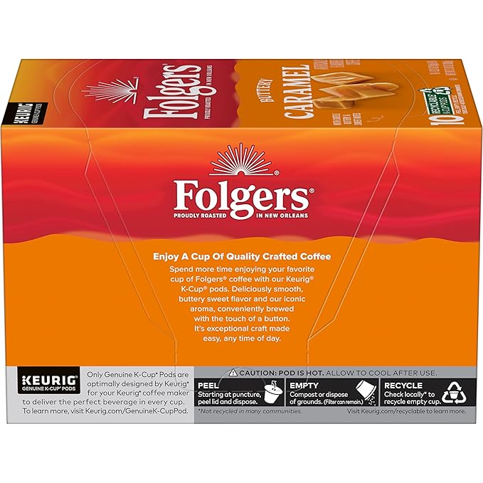 Folgers Buttery Caramel Artificially Flavored Coffee, Keurig K-Cup Pods, 10 Count Box (Pack of 6)-DeskLoop Office