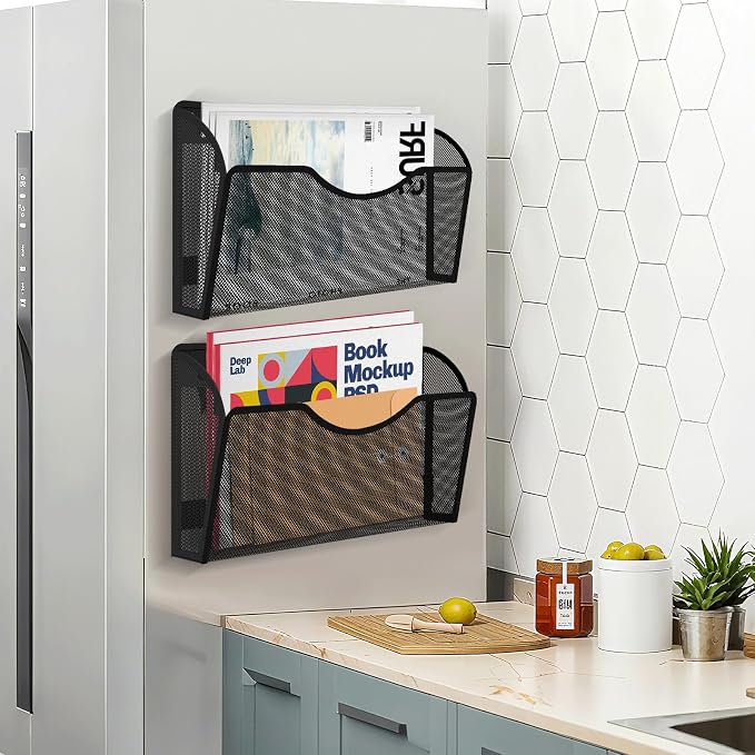 KZWKRG 6 Pack Magnetic File Holder, Magnetic Pocket Wall File Holder, Mesh Wall - Image 8