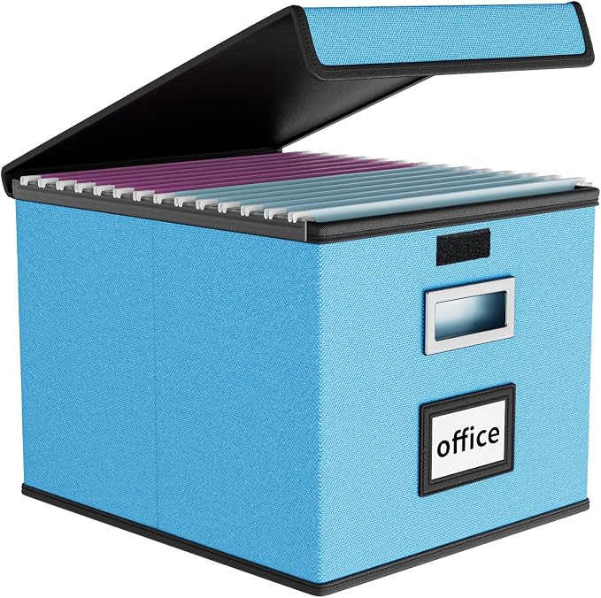 File Organizer Box with Lid, Collapsible File Folder Organizer by Huolewa