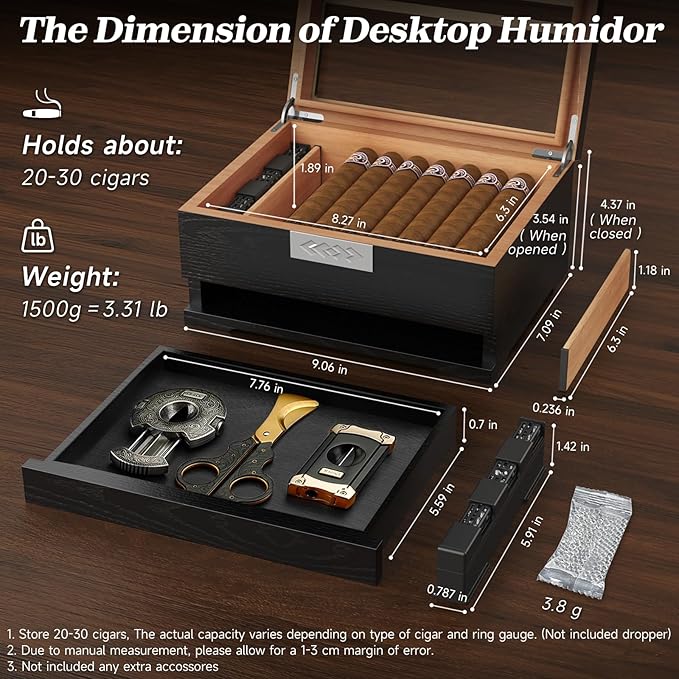 TISFA Cigar Humidor, Cedar Wood Desktop Humidor Box - Image 2