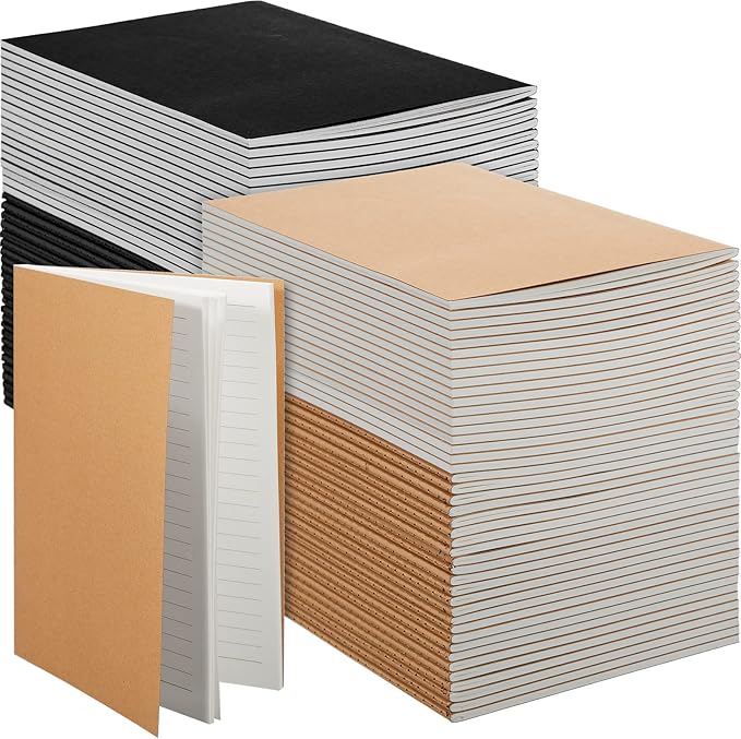 100 Pcs Kraft Notebook Journals 5.5 Inch x 8.3 Inch A5 Softcover Notebooks Bulk for Writing Sketch Office Notepad with 60 Pages 30 Sheets (Multicolor,Lined)(Black, Brown,Lined)-DeskLoop Office