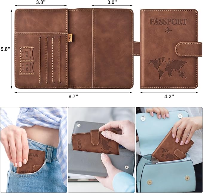 Eoehro Passport Holder for Travel Essentials, Passport Wallet Cover Case for - Image 2