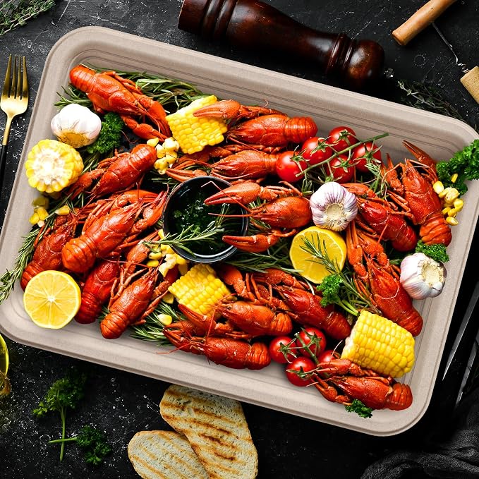 ECOLipak 50 Pack 14 Inch Disposable Food Crawfish Trays, Compostable Large - Image 7