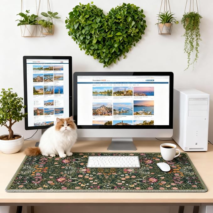 Dark Green Floral XXL Desk Mat, Extra Large Mouse Pad - Image 2