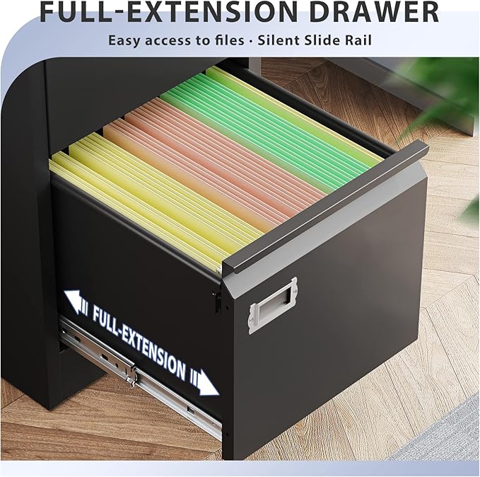 2 Drawer File Cabinet, Filing Cabinets for Home Office, Metal Vertical File Storage Cabinet with Lock, Locking File Cabinet for A4 Legal/Letter, 15.1" W x 17.7" D x 28.7" H, Assembly Required-DeskLoop Office