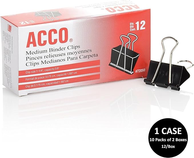 ACCO Binder Clips, 1 Case, 10 Packs/Case, 2 Boxes/Pack, 12 Clips/Box - Image 2