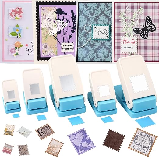 5Size Stamp Punch, 1.5x1.25in & 1x0.8in & 0.6x0.5in Rectangle Postage Stamp by CYFUNDESIGN
