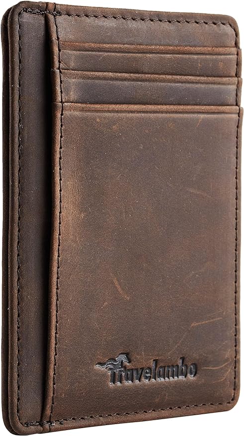 Travelambo Slim Wallet Front Pocket Minimalist Leather RFID Blocking Medium Size by Travelambo