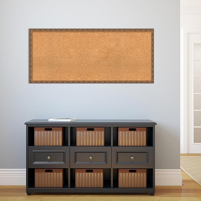 Amanti Art Natural Cork Board for Wall, 22x50 Vision Board with Bronze Frame, Oversize Corkboard Office Decor for Home Organization, Traditional Corkboard Pinboard to Display Items for Home-DeskLoop Office