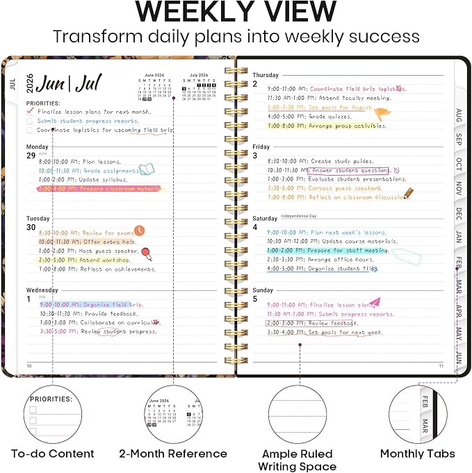 Academic Planner 2026-2027, Weekly and Monthly Calendar Book, July 2026 – June - Image 3