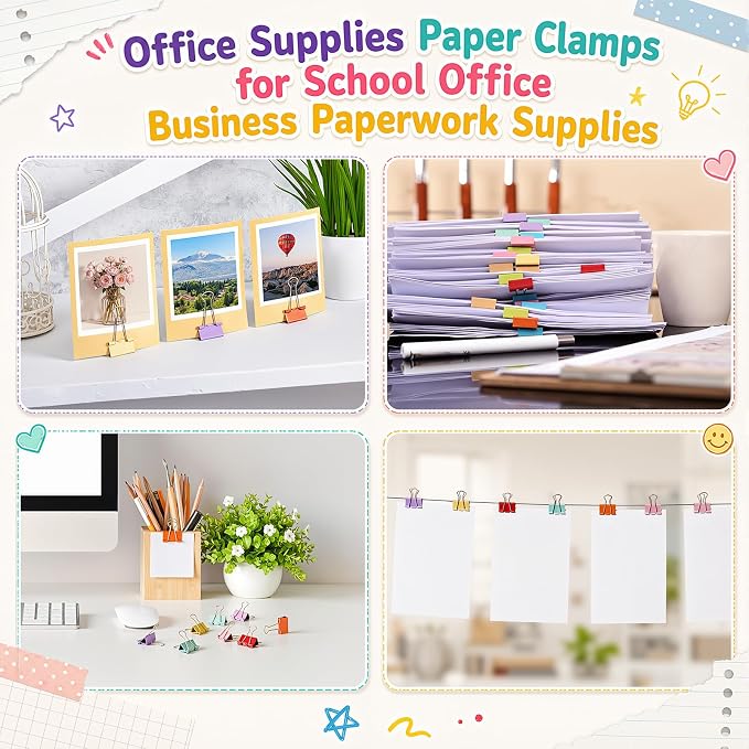 Yexiya 300 Pcs Medium Binder Clips Sturdy 1.25 Inch Muticolor Paper Med Clips - Image 5