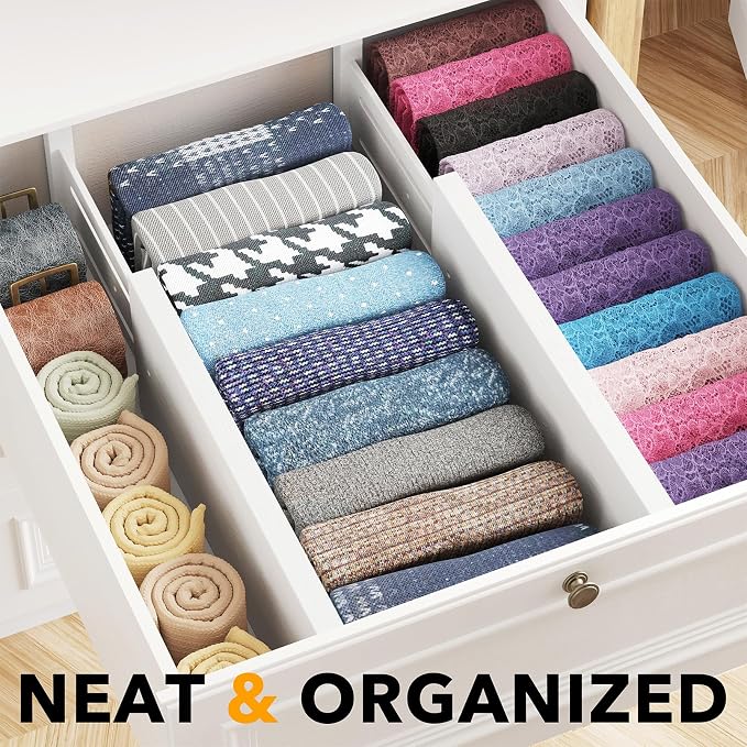 SpaceAid Bamboo 4 Pack Dresser Drawer Dividers, 4.65“ High Adjustable 12.5“-17” - Image 2