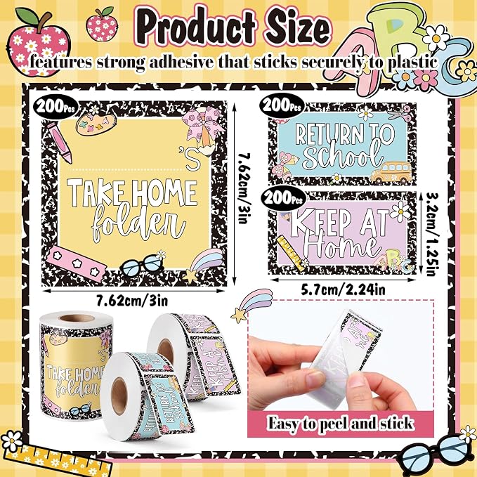 600 Pcs 3 Rolls Student Homework Folder Labels Take Home Folder Return to - Image 3