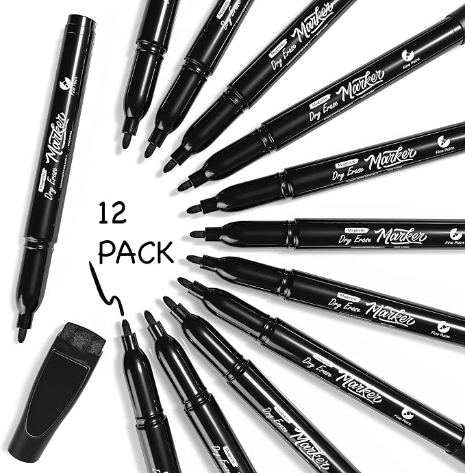 Scribbledo 12 Pack Magnetic Dry Erase Markers Black Fine Tip Whiteboard Markers - Image 9