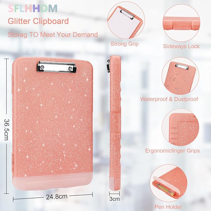 Glitter Clipboard with Storage, Storage Clipboard with Pen Holder, A4 Binder - Image 3
