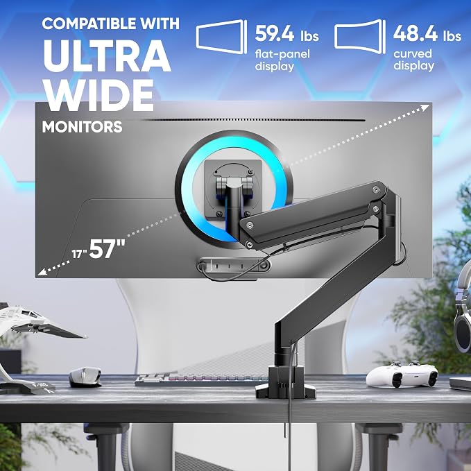 ONKRON Heavy Duty Monitor Arm for 17-57 Inch Screens up to 59.4 lbs, Ultrawide - Image 3
