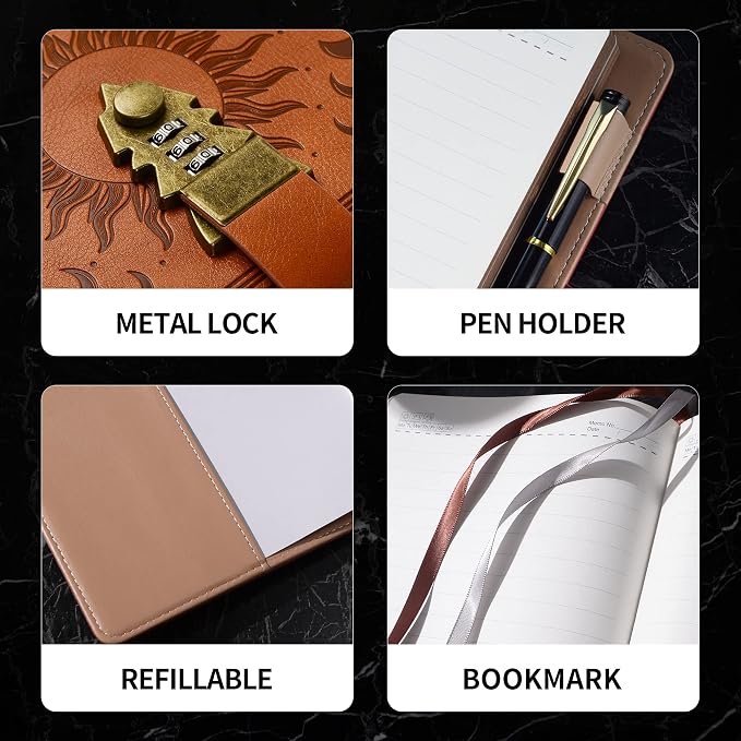 ZXHQ Lockable Diary for Women & Men, A5 Ruled 240 Pages PU Leather Journal - Image 5