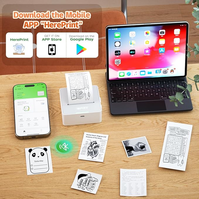 iDPRT Mini Printer with 1 Roll Sticker Paper, Portable Sticker Maker Machine Efficiently and Quickly, Thermal Printer for Study Notes, Pictures, DIY, Label, Free App with Multiple Templates, Gray-DeskLoop Office
