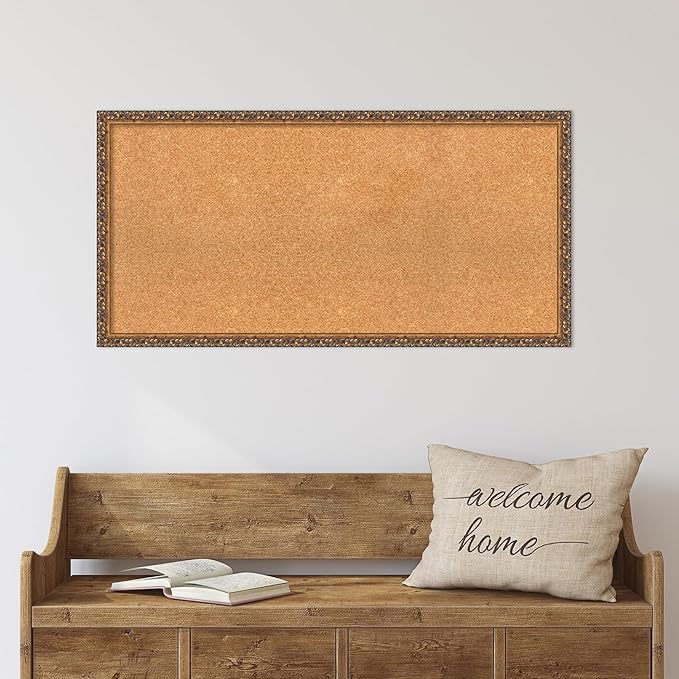 Amanti Art Natural Cork Board for Wall, 20x40 Vision Board with Bronze Frame, Large Corkboard Office Decor for Home Organization, Traditional Corkboard Pinboard to Display Items for Home Organization-DeskLoop Office