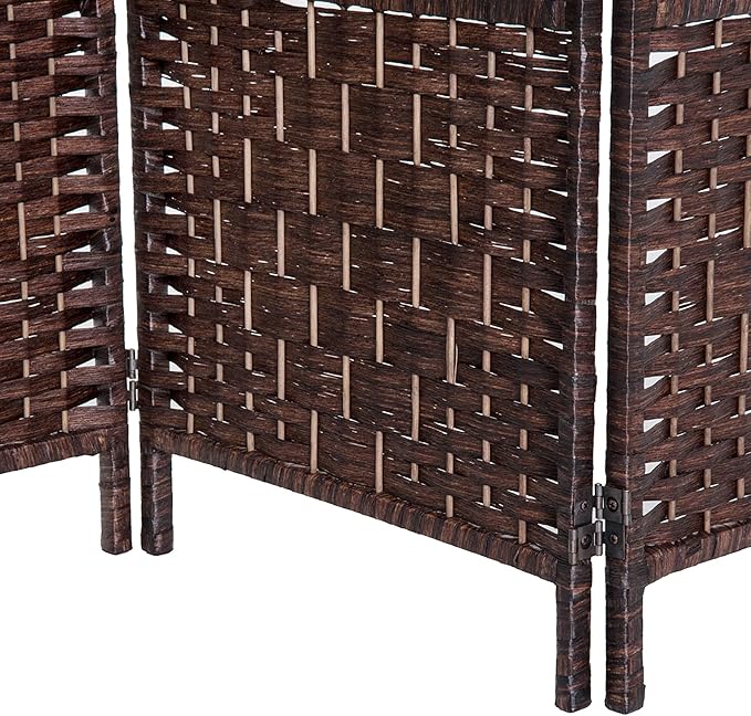 HOMCOM Room Divider 4 Panels Folding Privacy Screen 6FT Tall Portable Wicker Weave Partition Wall Divider for Bedroom Home Office, Brown-DeskLoop Office