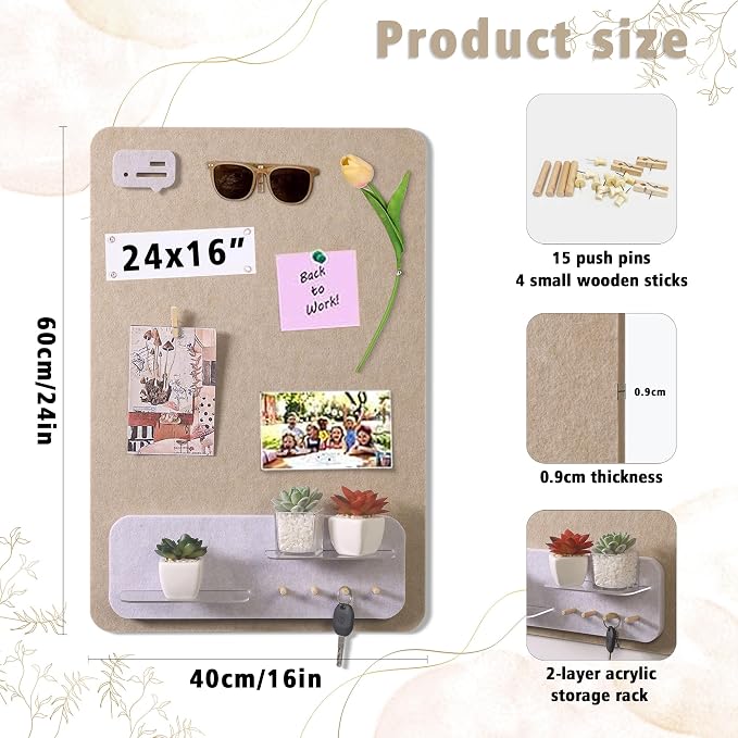 Cute Bulletin Board Felt Bulletin Board Push Pin Board 16 x 24 Inch Boho Desk - Image 3