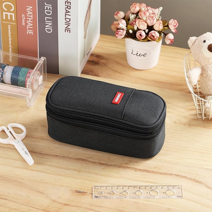 Dugio Large Pencil Case for Boys Teens Kids Pencil Bag with Zipper Pencil Pouch Aesthetic Pencil Pen Case Organizer for School Black-DeskLoop Office