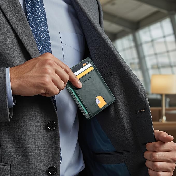 Buffway Slim Minimalist Front Pocket RFID Blocking Leather Wallets - Image 7