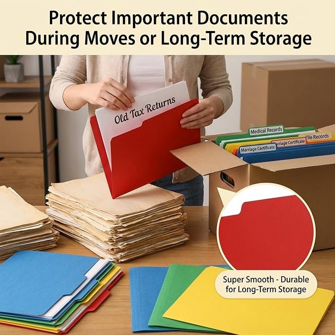 VZCPYTPM 100 Pack Red File Folder, 1/3-Cut Tabs, Paper File Folders Letter Size - Image 4