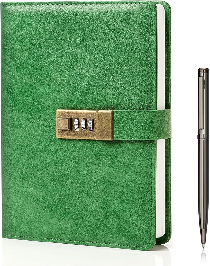 WEMATE Diary with Lock, A5 PU Leather Journal with Lock 240 Pages, Vintage Lock by WEMATE