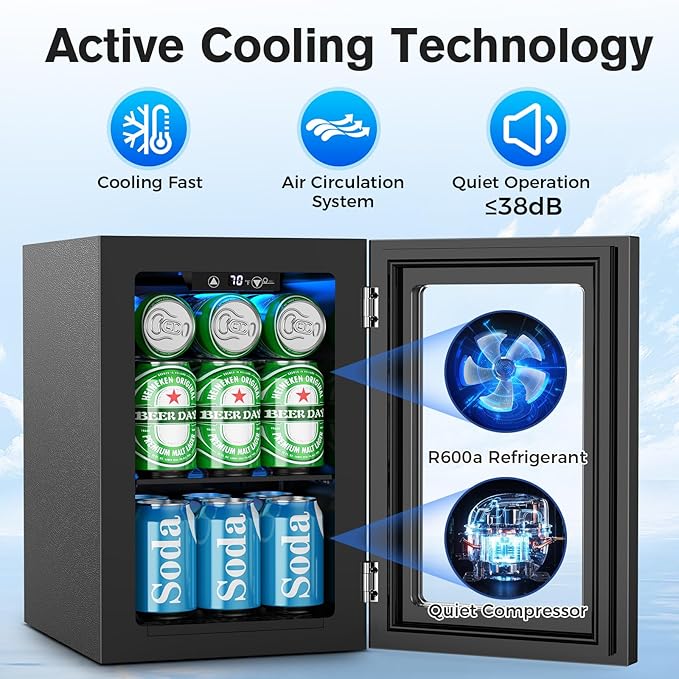 24 Cans Beverage Refrigerator Cooler, Mini Fridge Countertop Drink Cooler for Soda, Canned Beer, Adjustable Digital Temperature Control for Home Dorm Office, Black-DeskLoop Office