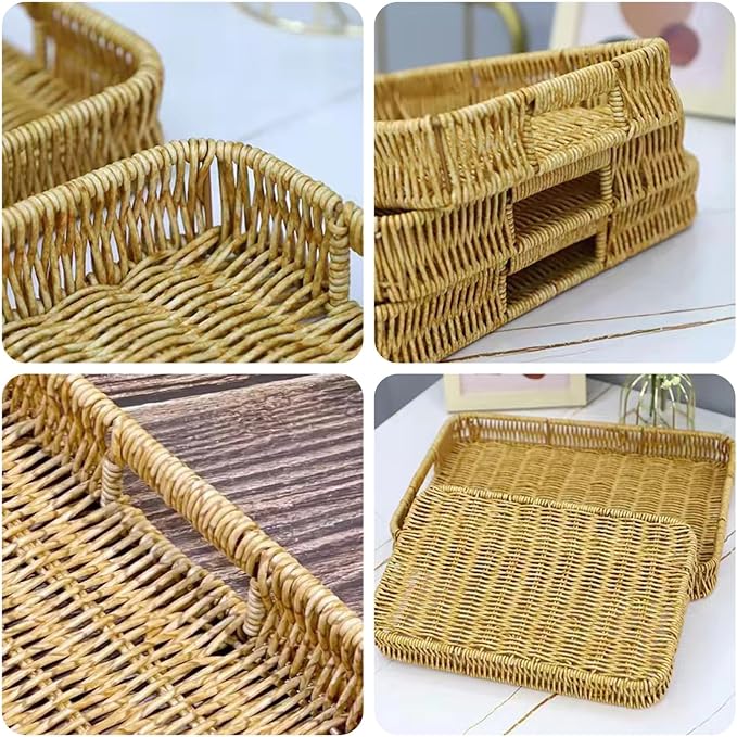 2 Pack Rectangle Rattan Serving Trays - Image 8