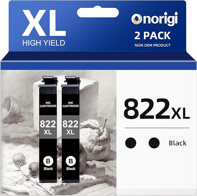 Remanufactured Ink Cartridges Replacement for Epson 822 822XL Ink Cartridges for Workforce Pro WF-3823 WF-4833 WF-4830 WF-4820 (2Black)-DeskLoop Office