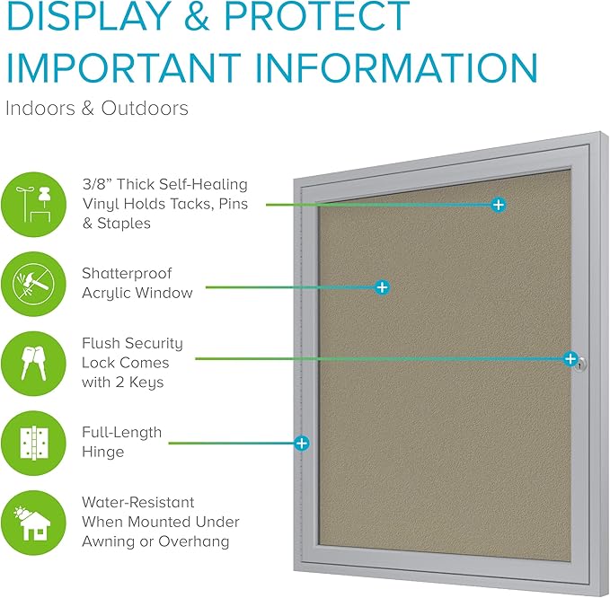 Ghent 36"x24" 1-Door Outdoor Enclosed Vinyl Bulletin Board, Shatter Resistant, with Lock, Satin Aluminum Frame - Caramel, Made in the USA (PA13624VX-181)-DeskLoop Office