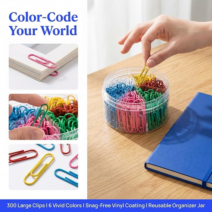 Colored Jumbo Paper Clips, 2 Inch, Rust Proof, Storage Box Included, - Image 3