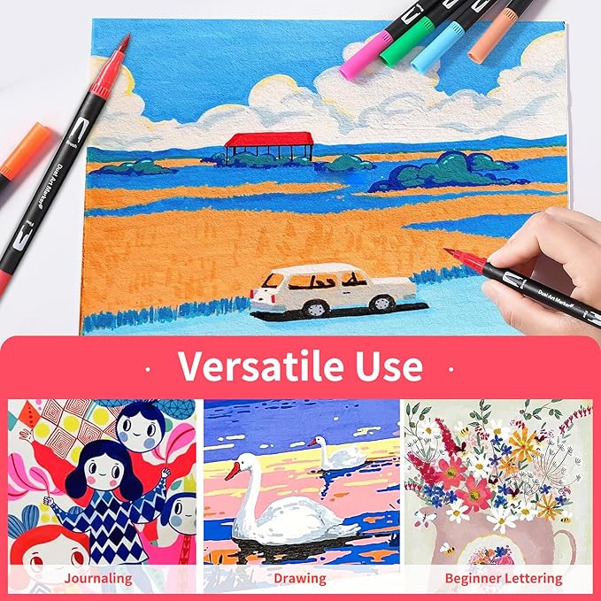 Double Brush Marker Pens, 120 Colors Art Markers Set with Fine Tip and Brush Tip for Kids Adult Coloring Book Hand Lettering Calligraphy Drawing Art Supplies Kit-DeskLoop Office