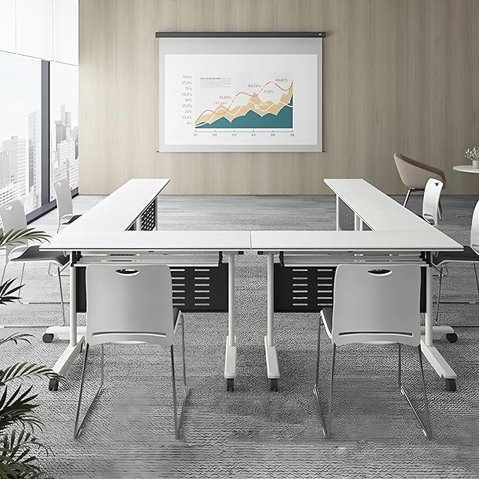 4Pack Conference Room Table, Folding Conference Table for Office Classroom, Mobile Training Tables with Casters Silent Wheels, Large Rectangular Convertible Modular Seminar Tables (L47.2in)-DeskLoop Office