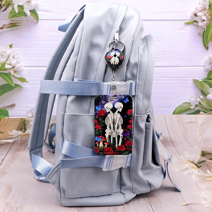 Skeleton ID Badge Holder Cute Rose Heavy Duty Retractable Badge Reel ID Holder - Image 7