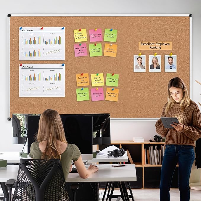 Large Cork Bulletin Board 96" X 48", Wall Mounted Notice Pin Board - Image 2