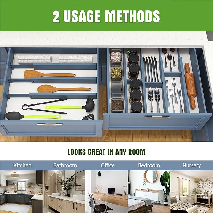 ANTOWIN Bamboo Drawer Dividers, Expandable Drawer Separators Splitter,17-22 inches Long Adjustable Spring-loaded Organizer for Large Utensil, Clothes, Tools Drawers (Blue)-DeskLoop Office