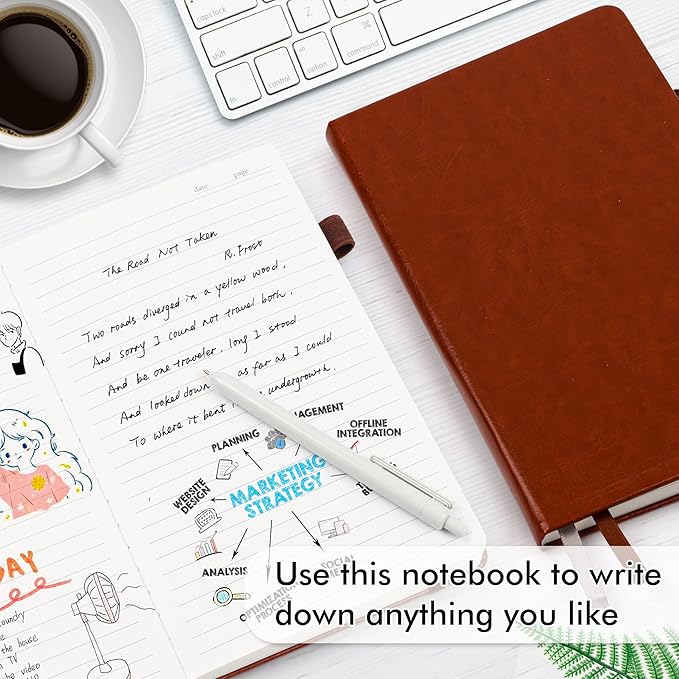 feela 24 Pack Journal Notebook for Work, Business Notebook Bulk Hardcover Lined Writing Journal with Pen Holder for Men Women Note Taking, with 24 Black Pens, 120 GSM, 5.1”x8.3”, A5, Brown-DeskLoop Office