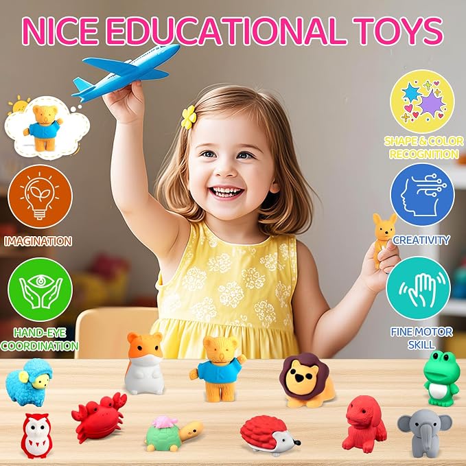 URSKYTOUS 121Pcs Animal Erasers Desk Pets - Image 3