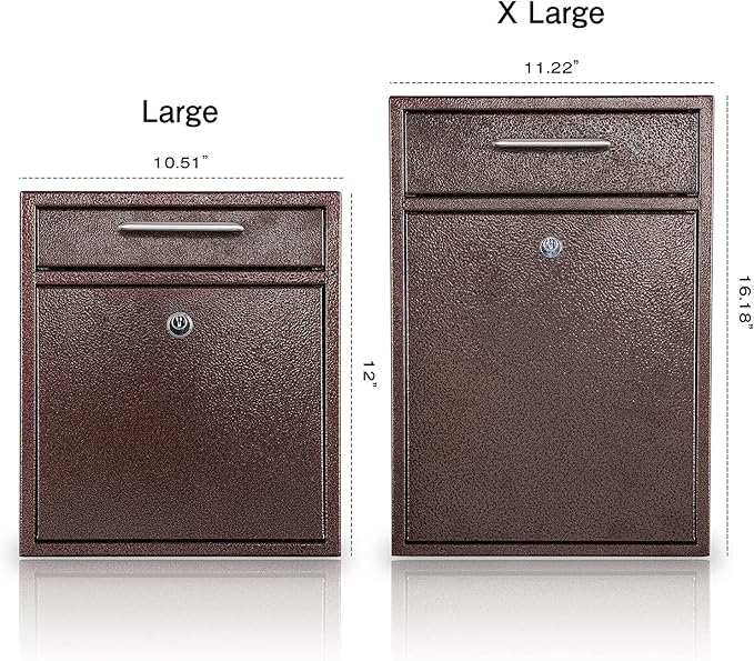 KYODOLED Steel Key Lock Mail Boxes Outdoor,Locking Wall Mount Mailbox,Security Key Drop Box,Collection Boxes,16.2Hx 11.22Lx 4.72W Inches,Bronze X Large-DeskLoop Office