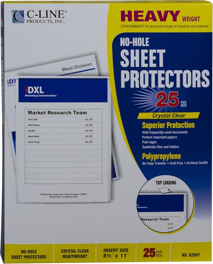 C-Line Top Loading Heavyweight Poly No-Hole Sheet Protectors, 8.5 x 11 Inches - Image 5