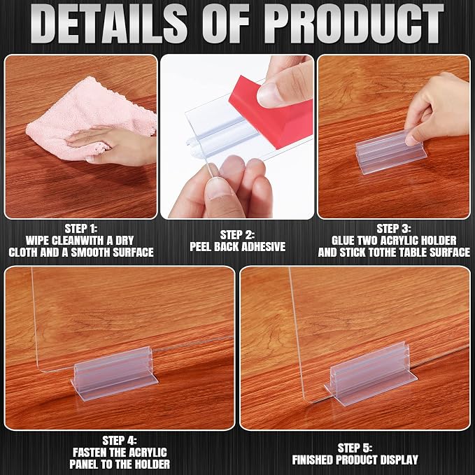 Weysat 6pcs Counter Desk Acrylic Panels Holder and 2 Pcs Acrylic Desk Divider - Image 3