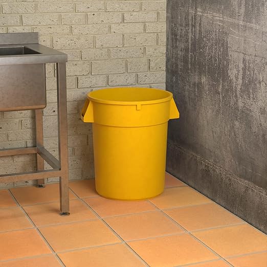 32 Gallon Yellow Round Commercial Trash Can-DeskLoop Office