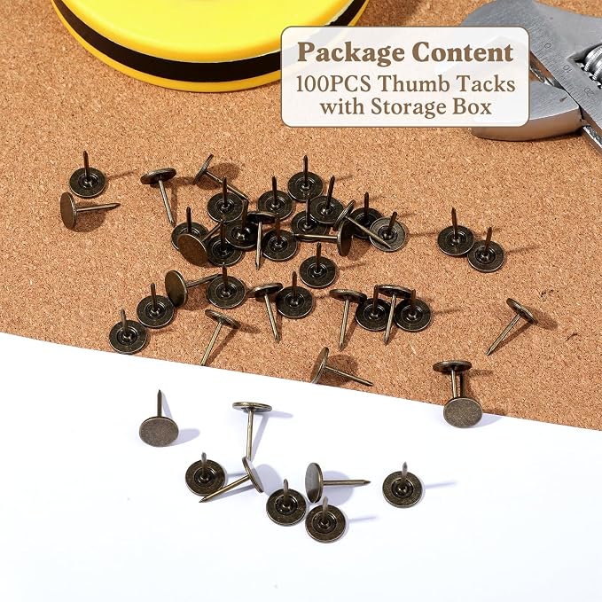 100 PCS Metal Thumb Tacks Push Pins, Heavy Duty Flat Head Thumbs Tag, - Image 6