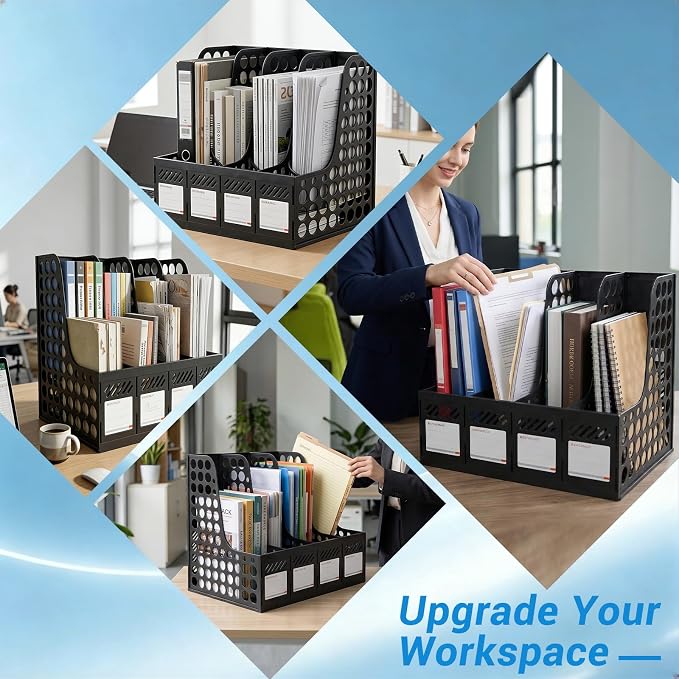 Ysenchan Plastic Magazine File Holder & Desk Organizer, 4 Vertical Compartments - Image 7