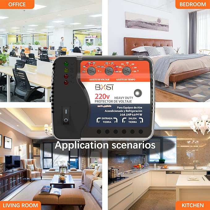 BXST Wiring Voltage and Brownout Surge Protector for Refrigerator TV 4400W Appliance AIR Conditioning Inverter Mini Split Adjustable Over/Under and Delay Time Voltage 20A 220V 140J-DeskLoop Office