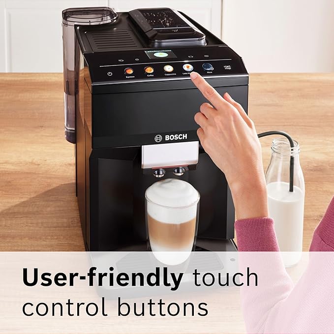 Bosch 500 Series Fully Automatic Espresso and Coffee Machine – Touch Control Panel, Milk Hose, Ceramic Grinder, Uses Beans & Ground Coffee, 9 One-Touch Drinks, in Black TPU40109-DeskLoop Office